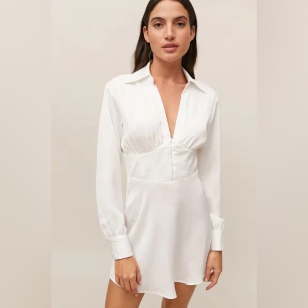 Urban Outfitters Phoebe White Corseted Shirt Dress Medium